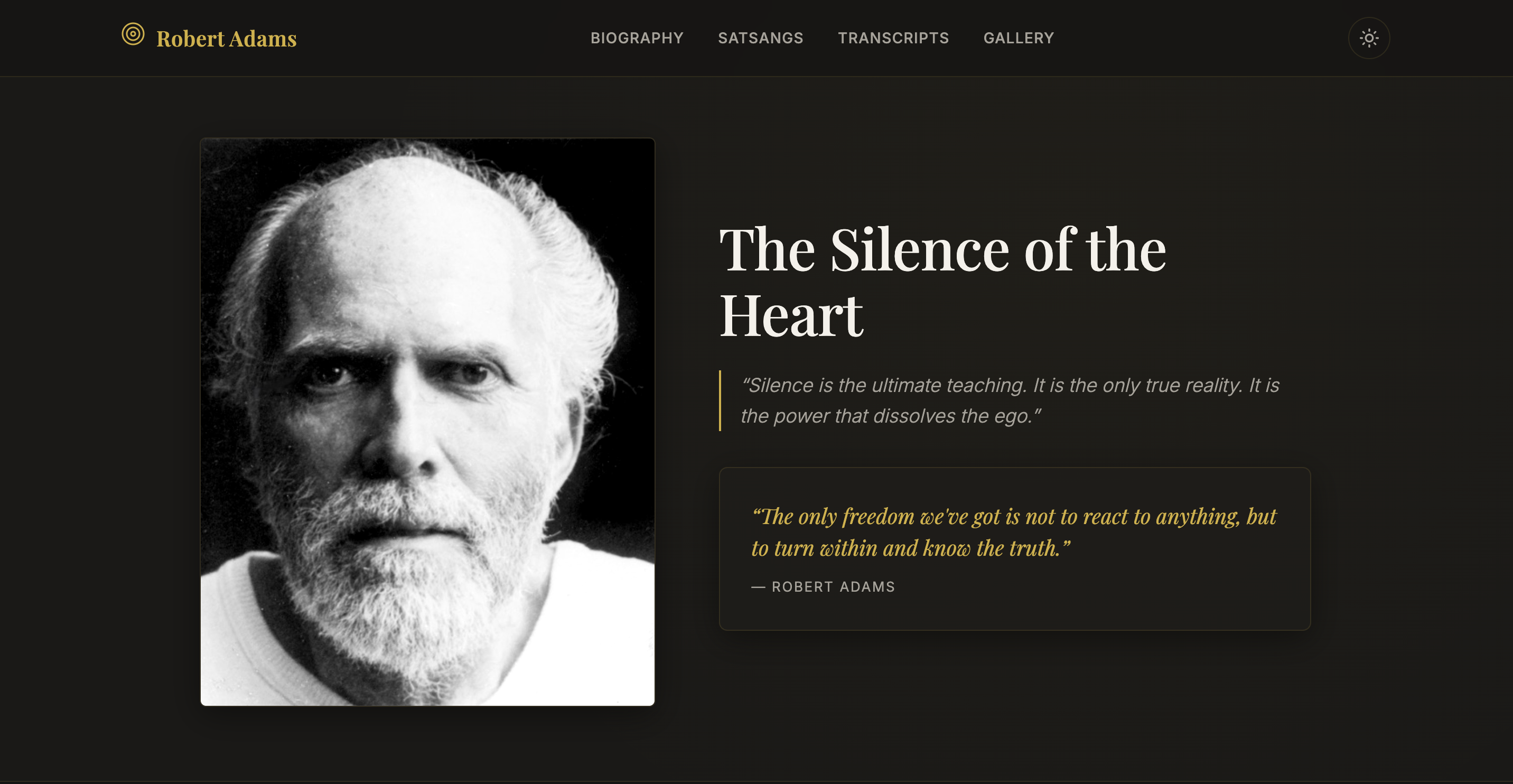 Screenshot of Robert Adams Spiritual Teachings web app